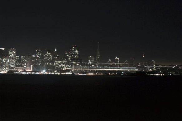 transamerica buiding and skyline with barge